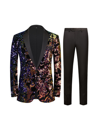 Sequin 2 Piece Single Breasted Classic Fit Men's Prom Tuxedo Suit 