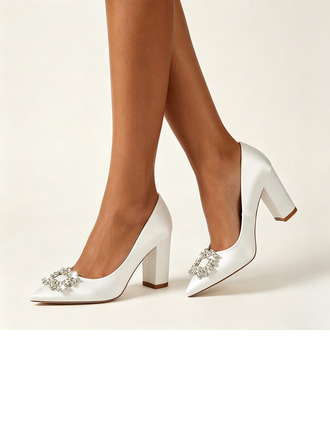 Femmes chaussures de mariage satin talon haut bout pointu escarpins de mariée élégante strass mariage chaussures