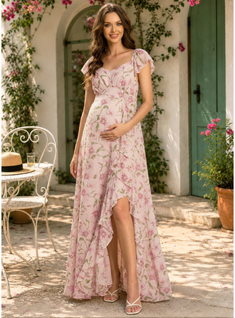 Vestido premamá maxi con volantes en cascada de gasa
