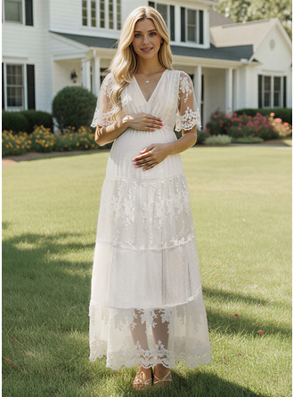 Línea a escote en v hasta el tobillo vestido premamá con plisado 