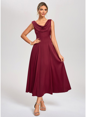 Cowl Sleeveless A-line Satin Midi Dress 
