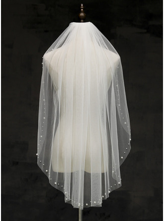 Pearl Cut Edge Single Tier Bridal Fingertip Length 35" Wedding Veils
