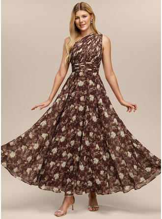 One Shoulder Sleeveless Floral Print Dress