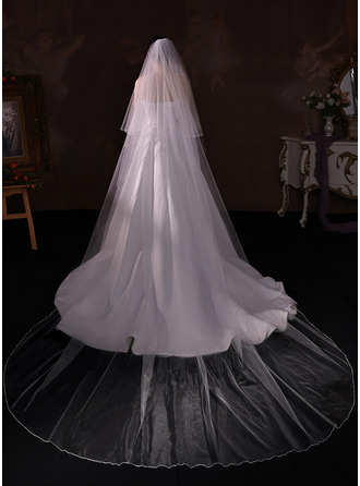 Prosty Z Cienkimi Obszyciami Dwuwarstwowe Ślubny Długość katedry 300 cm Welon Z różem