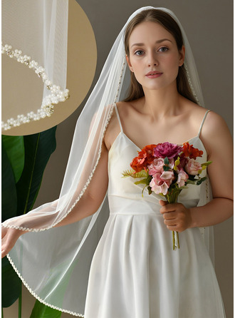 Perlenstickerei Perlen Schnittkante Einstufig Hochzeit Fingerspitzen-Schleier 100 cm Brautschleier 