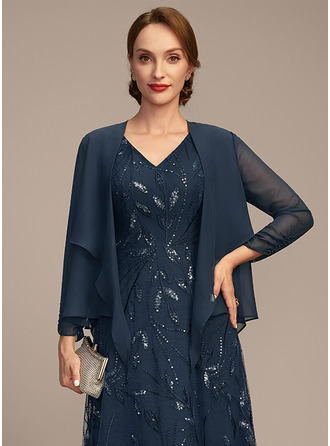Chiffon 3/4 Sleeve Formal Mother's Wrap Jacket With Beading 