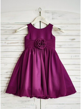 A-Line/Princess Knee-length Flower Girl Dress - Chiffon Sleeveless Scoop Neck With Flower(s) 