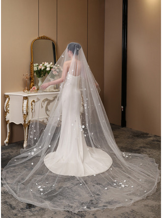 Perlen Blumen Bleistiftkante Einstufig Hochzeit Kathedralenschleier 330 cm Brautschleier 