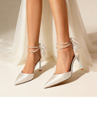 Vrouwen bruidsschoenen satijn hoge hak puntteen bruiloft hakken elegant strik huwelijk schoenen