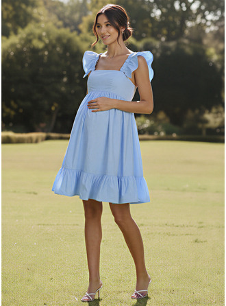 Línea a cuello cuadrado hasta la rodilla vestido premamá con volantes fruncido 