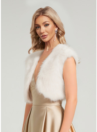 Faux Fur Sleeveless Engagement Formal Jacket Wrap With Solid Color 