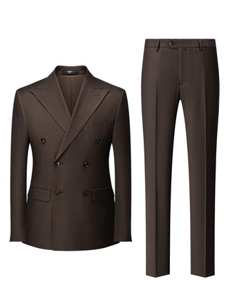 Striped 2 Piece Double Breasted Men's Casual Suit 