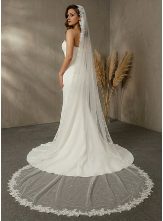 Pearl Lace Edge Single Tier Mantilla Cathedral Length 118" Wedding Veils