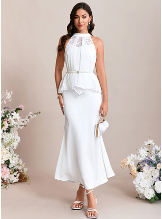 Жаккардовые недоуздок безрукавный Раструб/Платье-русалка Шифон Satin Макси Модные платья 