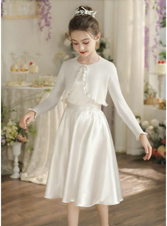 Baumwolle Lange Ärmel Erstkommunion Blumenmädchen Strickjacke Bolero & Stola 