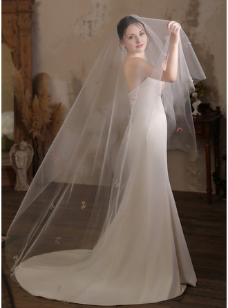 Perlen Schmetterling Schnittkante Einstufig Hochzeit Kathedralenschleier 300 cm Brautschleier 