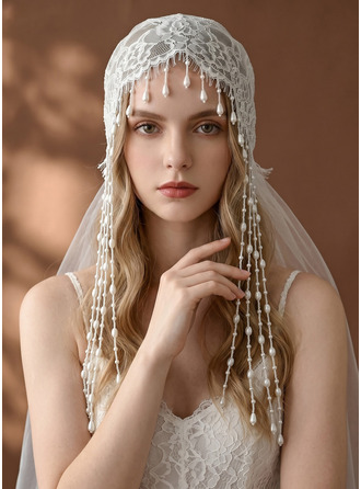 Perle Lace Edge Enkeltlag Mantilla Lengde på fingertuppene 100 cm Brudeslør