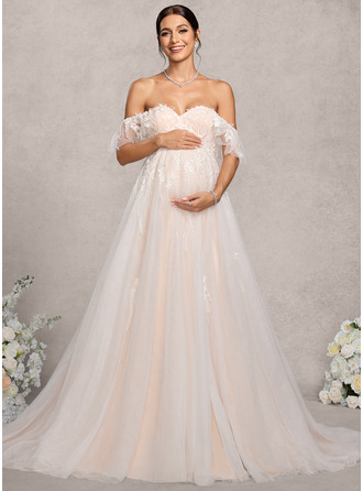 Gallakjole/Prinsesse Off-shoulder Court-slæb Tyl Blonder Graviditetskjoler 