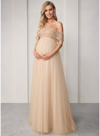 Gravid Klänning Maxi i Paljett med Off-shoulder Axelbandslös