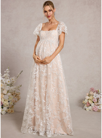 A-line Square Floor-Length Lace Maternity Dresses