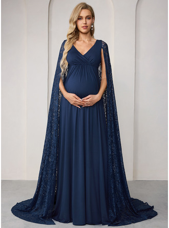 Gravid Klänning Maxi i Jersey med Capeärmar