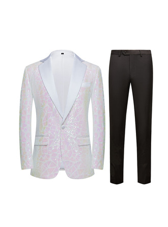 Sequin 2 Piece Single Breasted Classic Fit Men's Prom Tuxedo Suit 