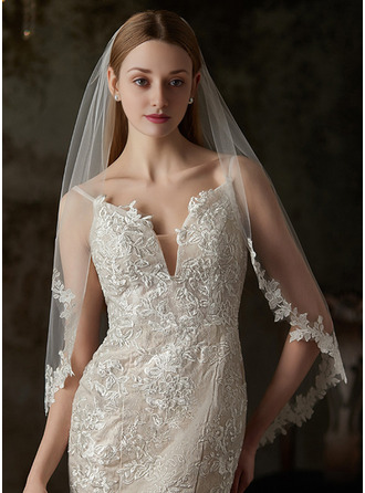 Spitze Schnittkante Einstufig Hochzeit Fingerspitzen-Schleier 90 cm Brautschleier 