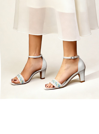 Mujer zapatos de novia satén tacón alto puntera abierta sandalias de novia zapatos de dama de honor boho elegante boda fiesta fiesta de graduación noche cóctel zapatos 