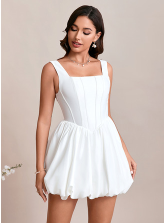 Square Sleeveless A-line Satin Mini Dress 