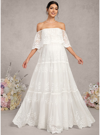 Kjole med A-linje Off-shoulder Gulvlængde Blonder Graviditetskjoler 