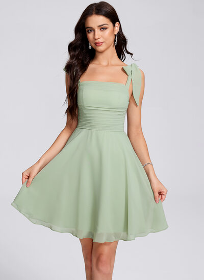 A-line Square Short Chiffon Homecoming Dress With Bow Ruched 