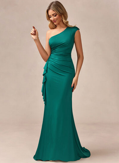 Corte trompeta/sirena un hombre hasta el suelo jersey vestido de noche con volantes 