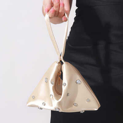 Rhinestone Elegant Wedding Prom Evening Satin Evening Bags in Champagne 