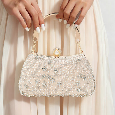 Abalorios rhinestone fiesta fiesta de graduación noche satén bolsos de noche en champán 