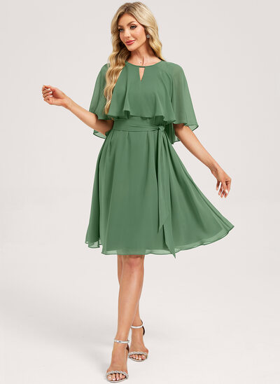 A-line Scoop Knee-Length Chiffon Bridesmaid Dress 