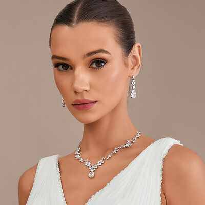 Gorgeous cilindrata zircone matrimonio ballo studentesco sera orecchini collana i monili (set di 2) 