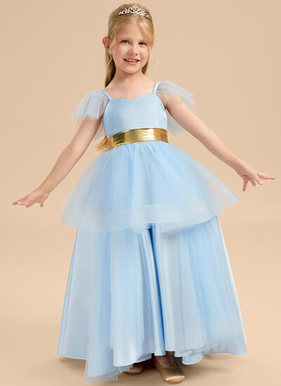 Tanssiaismekot/prinsessa kulta epäsymmetrinen tylli satiini kukka tyttö mekot 