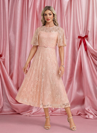 A trapezio effetto illusione scollo rotondo midi pizzo abito da cocktail con paillettes 