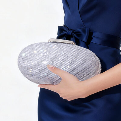 Rhinestone Wedding Party Formal Prom Evening Cocktail Polyester Clutch Bags in Silver 