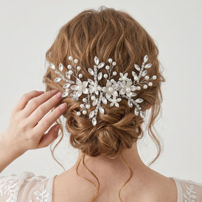 Tocado de boda perla strass peineta