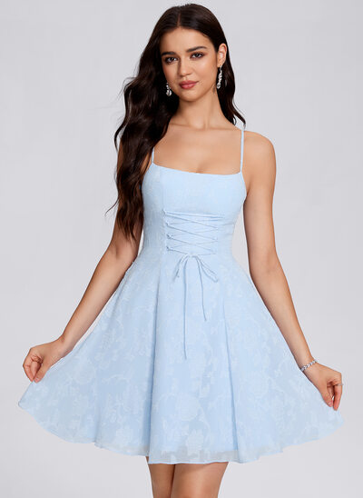 A-line Square Short Jacquard Homecoming Dress With Bow 