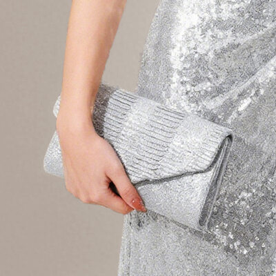 Elegant Party Evening Cocktail Polyester Clutch Bags in Silver 