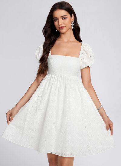 A-line Square Short Cotton Blends Homecoming Dress With Eyelet 