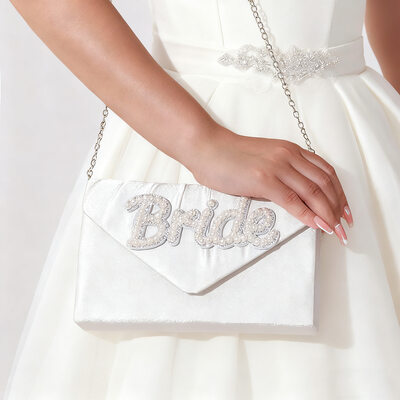 Pearl Rhinestone Elegant Wedding Satin Clutch Bags in White 