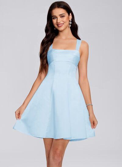 A-line Square Short Satin Homecoming Dress With Ruched 