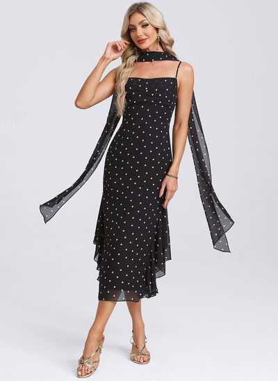 Cowl Blomsterprint Chiffon Midi Kjole