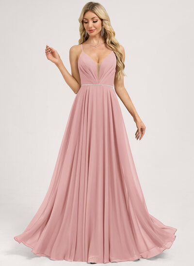 A-линии V шеи Длина до пола Шифон Платье Подружки Невесты с развальцовка 