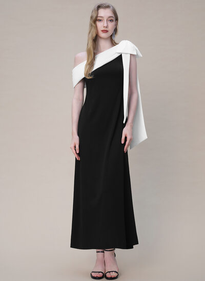 A-line One Shoulder Ankle-Length Stretch Crepe Evening Dress With Pleated 