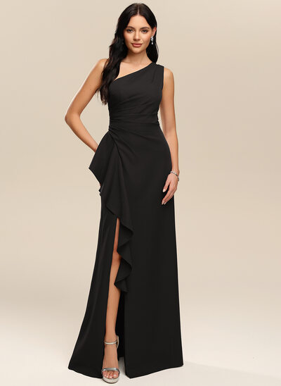 A-line One Shoulder Ruffle Stretch Crepe Dress