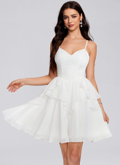 A-line V-Neck Short Chiffon Homecoming Dress With Ruffle 